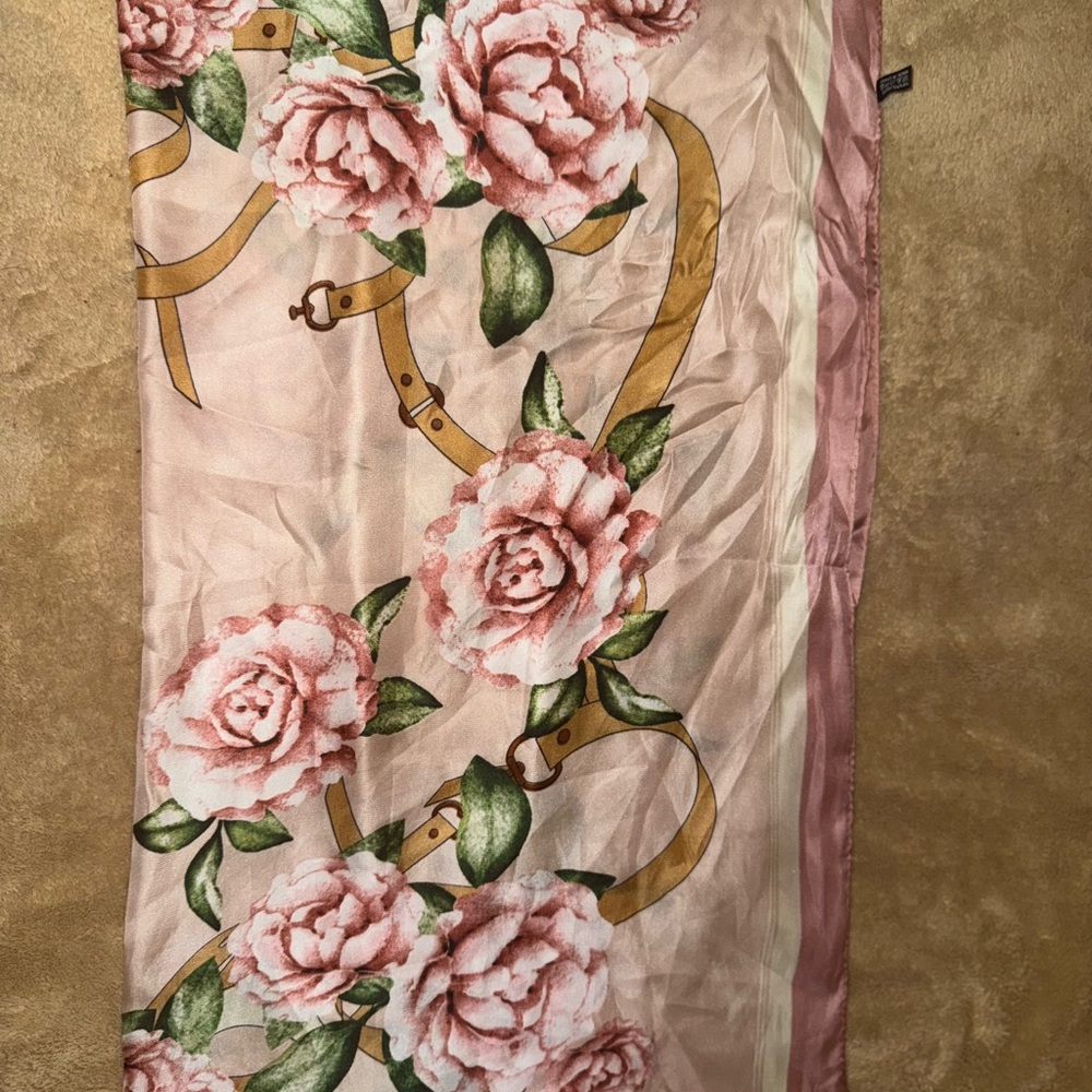 Floral Silk Scarf with Pink Roses